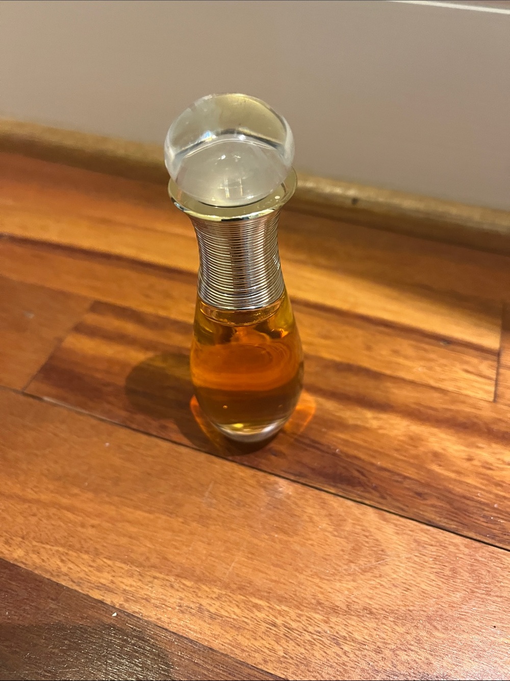 Lalique Clear Glass and Amber Bottle with Silver Neck